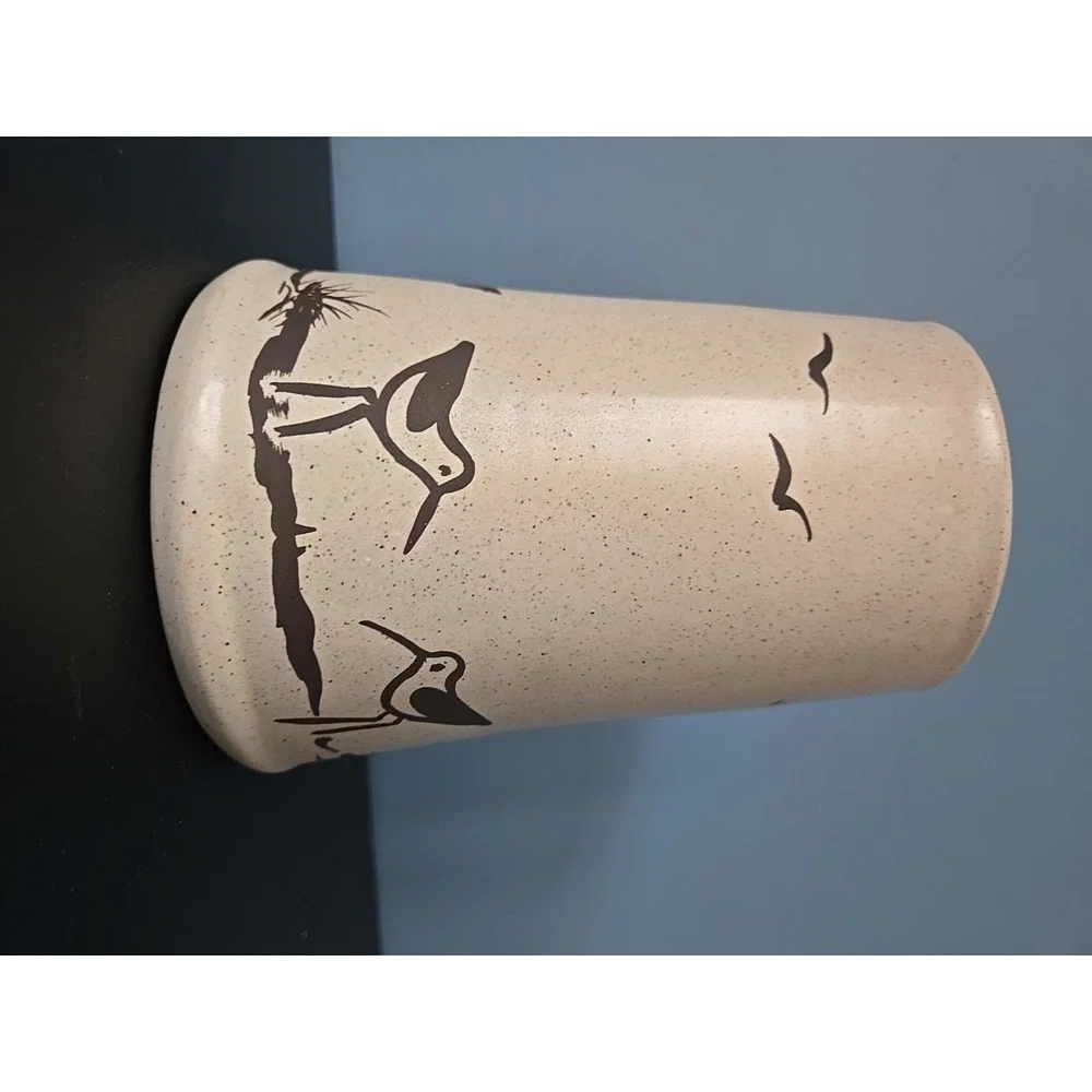 Vtg 1984 Sanibel Pottery Sandpiper‎ Bird Sea Gulls Beach Vase Utensil Holder